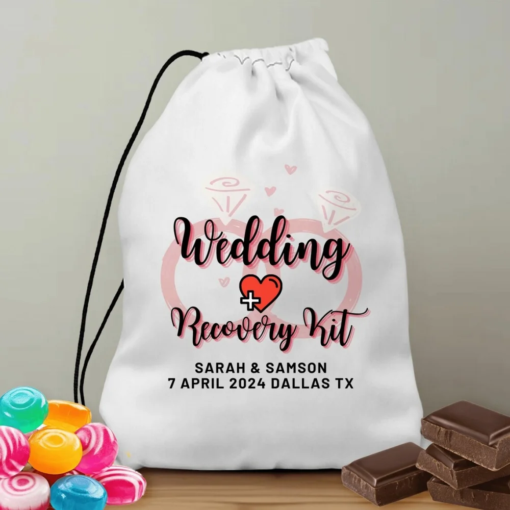 Custom Wedding Recovery Kit Bags,Bridal Gift Bags, Hangover Survival Party Bags, Bachelorette Favor Bags, Red Heart Couple Bag