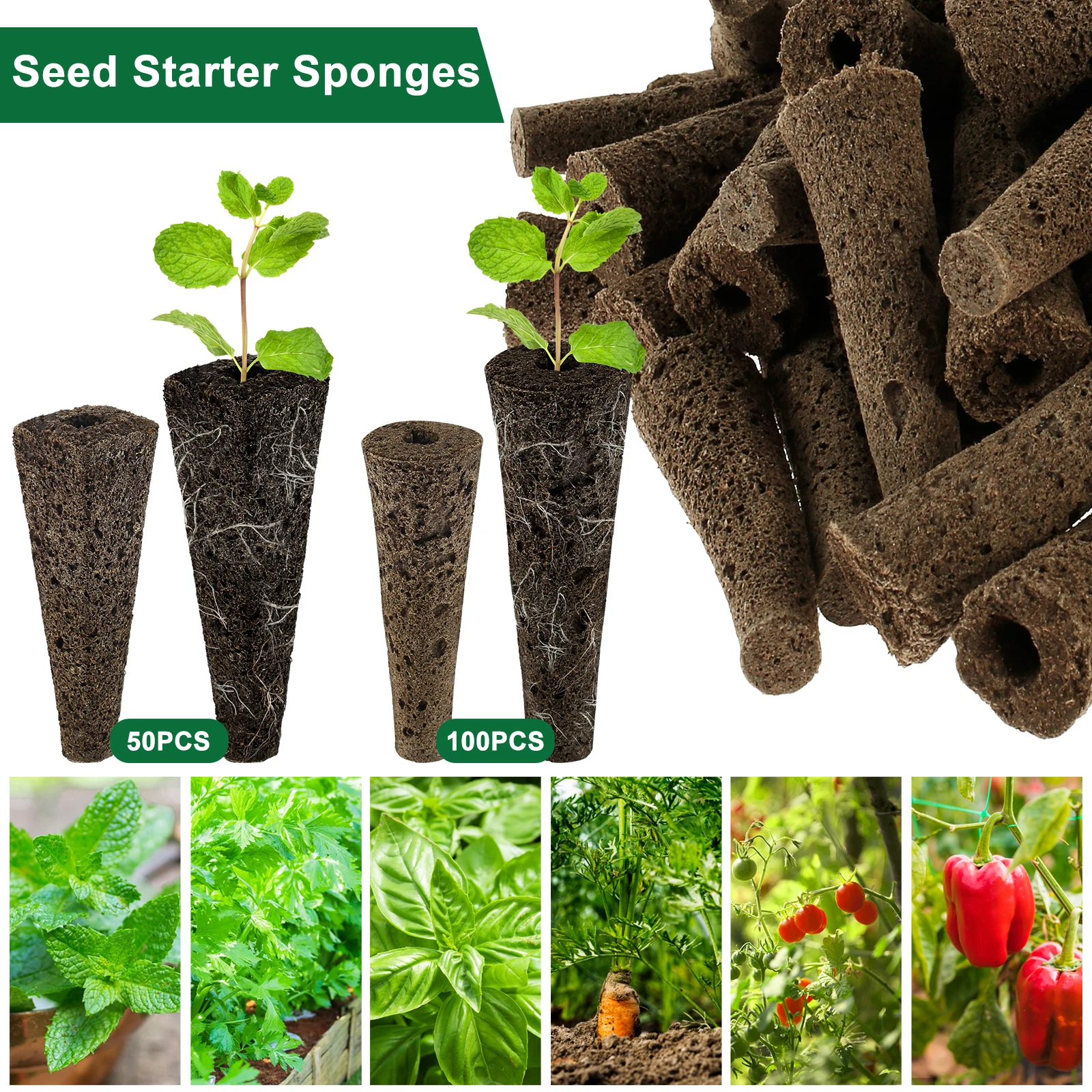 For Hydroponic Garden Planting 100 Pcs Grow Sponges Compatible with Seedling Starter Sponges Kit Reusable Seed Pods