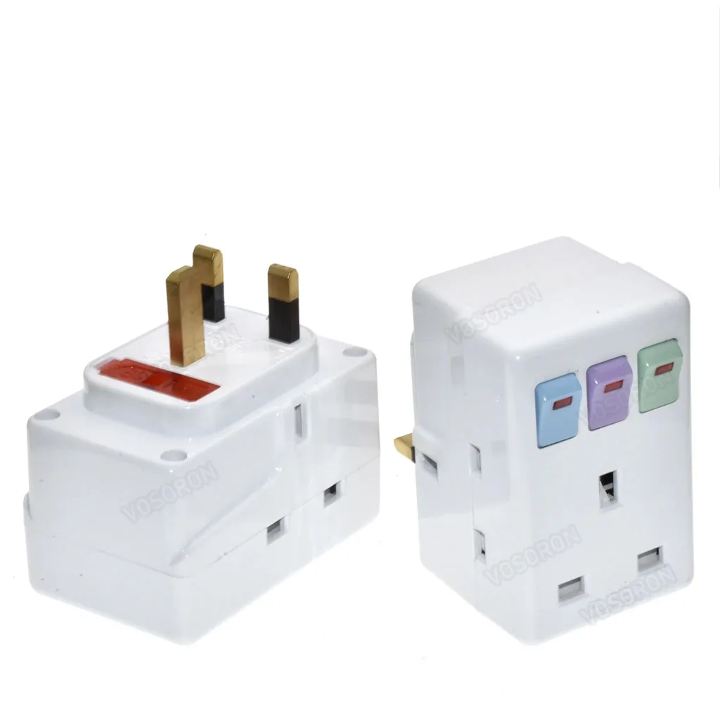 UK Plug 250V 13A Portable Multi 1 to 3 ways Travel Adapter Power Socket with ON/OFF Independent Control Switch Conversion Plug