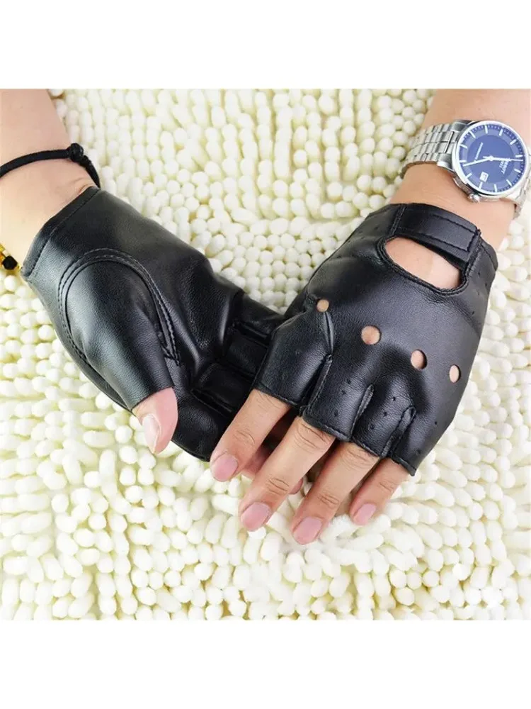 AliExpress NONE 1pair Unisex Black Synthetic Leather Fingerless Gloves Punk Style Half Finger for Men Women Cycling Motor Riding