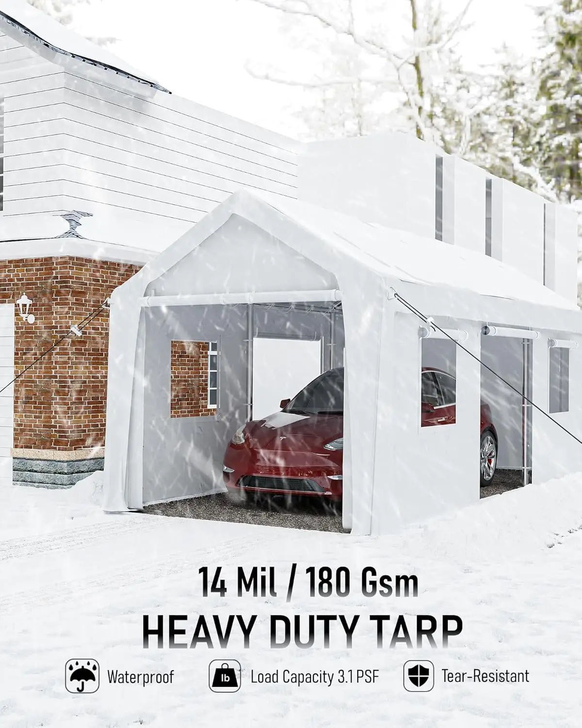 10 X 20 Ft Heavy-Duty Carport, Portable Garage, 180G Pe Waterproof Canopy And 8 X 1.0 Mm Poles For Full-Size Pickup Trucks,