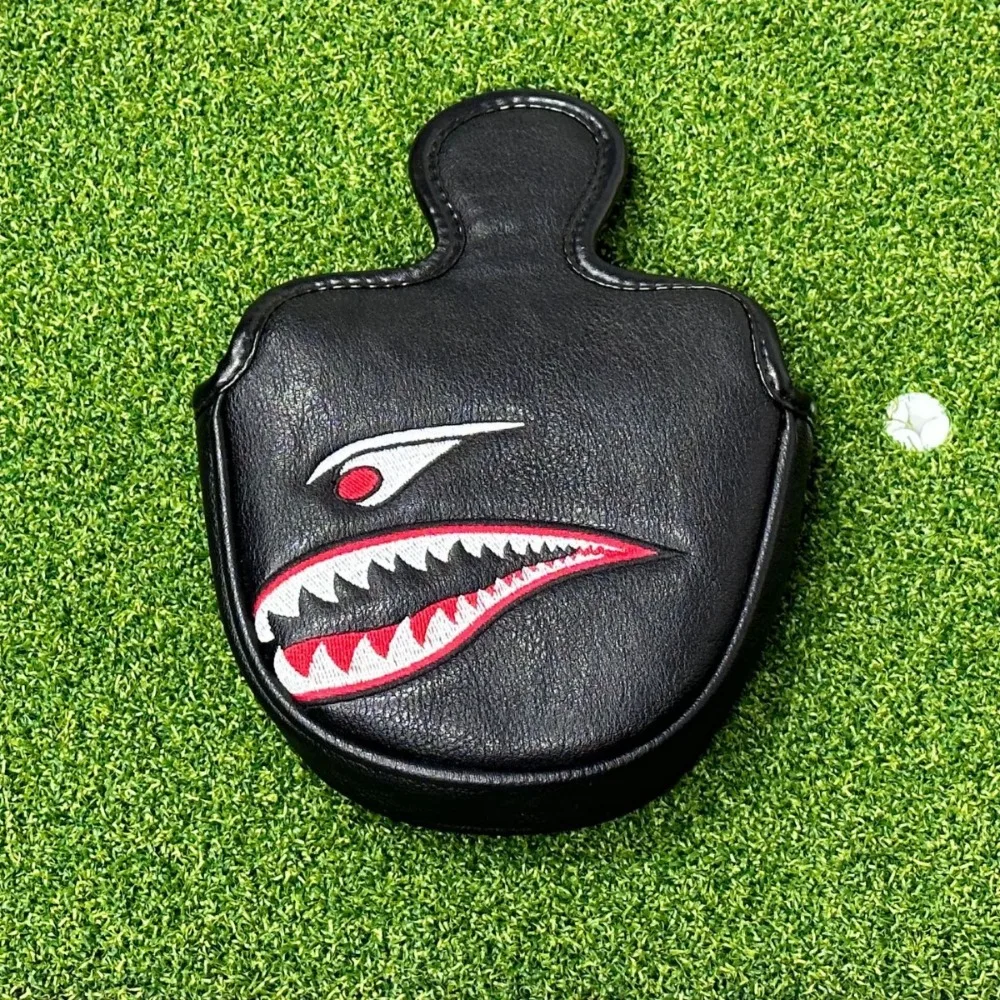 Black PU Shark Embroidery Golf Club Mallet Putter Head Cover Magnetic Closure