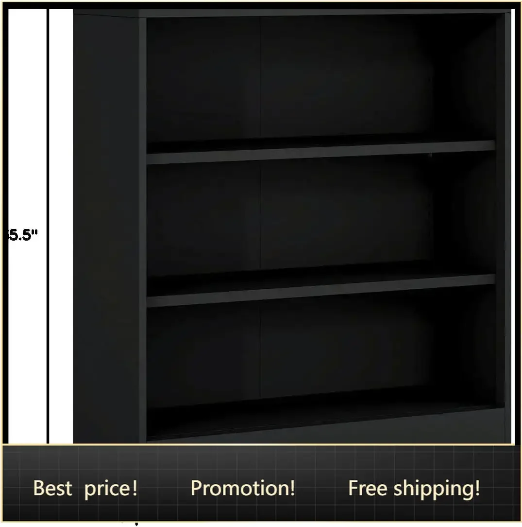 Metal Open Bookcase, 3-Tier Bookshelf with Adjustable Shelves, Black Small Bookcase for Small Places, Curio Cabint Display