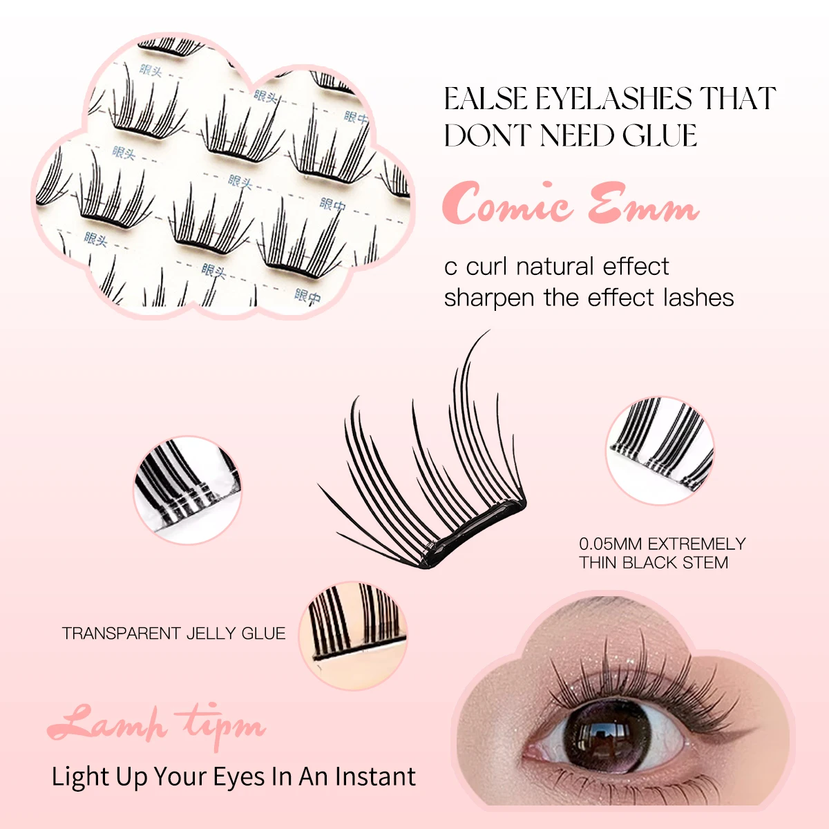 48 Clusters No-Glue Magnetic Eyelashes Natural Wispy Lashes Reusable False Eyelash Fluffy Curl Lashes for Girls Ultra-Thin