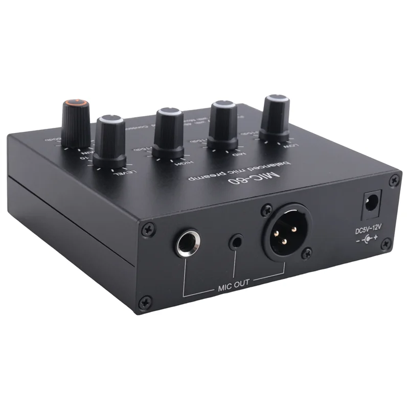 GW-MIC-60 Ecualizador de 3 bandas Preamplificador de micrófono equilibrado Preamplificador de micrófono con cable CC y cable de 6,5 mm Fácil de instalar Fácil de usar