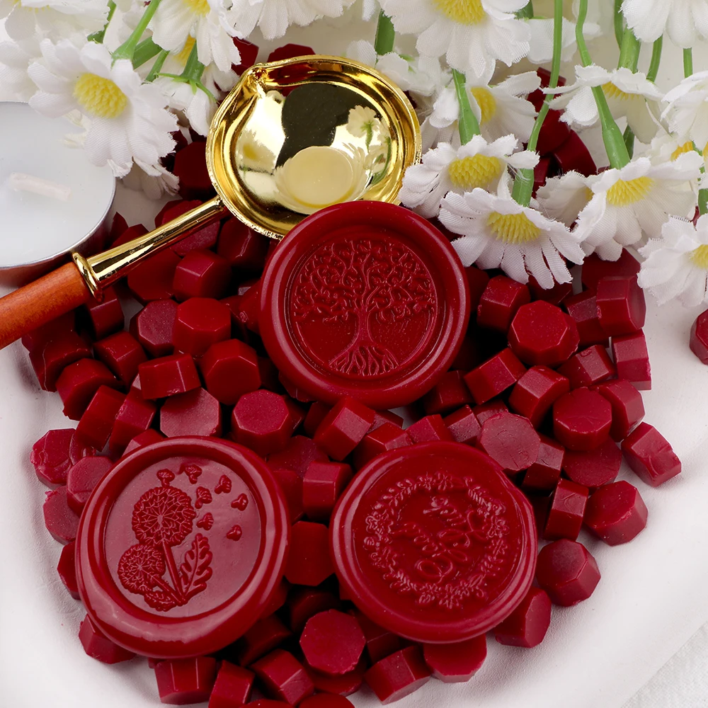 200Pcs Dark Red Vintage Wax Sealing Beads and Spoon 3 Candles for Wax Seal Stamp, Antique Decor for Wedding Invitations,Envelope