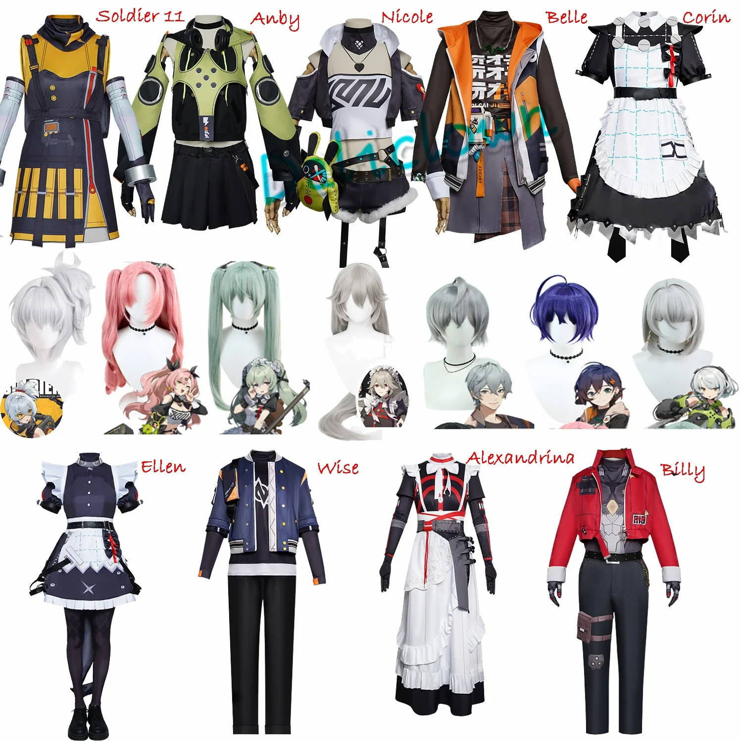 ZZZ Nicole Demara Cosplay Zenless Zone Zero Costume Alexandrina Dress Anby Belle Soldier 11 Billy The Kid Cosplay Uniform Wig