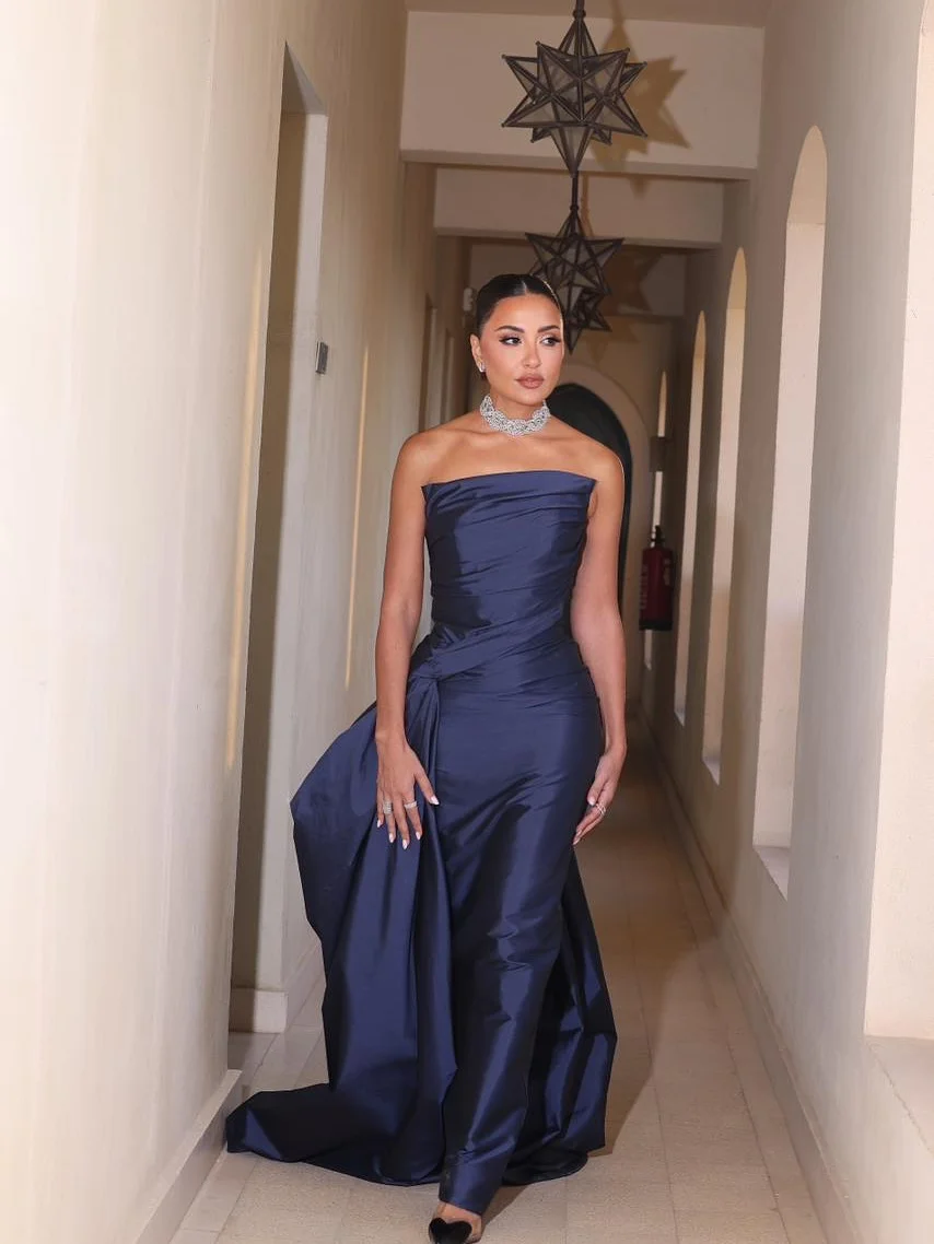 

Arabian Night Luxurious Women's Evening Dresses Navy Blue Strapless Prom Gowns Saudi Vestidos Para Mujer Customized 2025