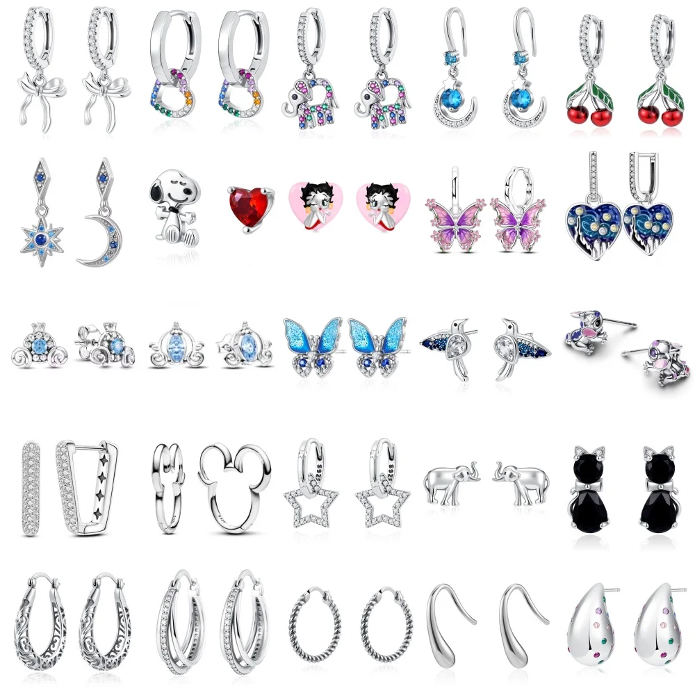 

Лидер продаж, серьги-гвоздики из серебра 925 пробы с бабочкой и собакой и вишней, подходят для женских рождественских очаровательных ювелирных изделий, подарков