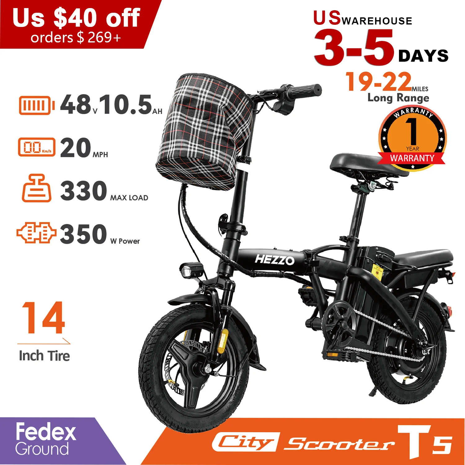 Cheap Bicimoto Electrica with Basket 48V 350W Folding Ebike 14inch Road Tire Carbon Steel Lightweight  Foldable Adult Brushless