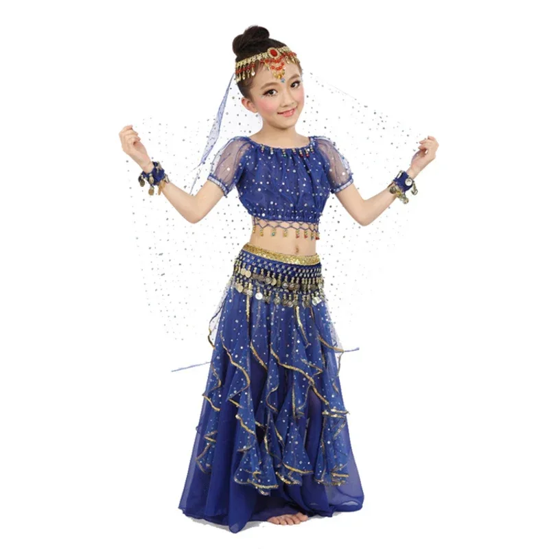 Costume de danse du ventre pour enfants, vêtements de séparés euse indienne pour filles, financièrement, nouveau, ensemble de 3 pièces