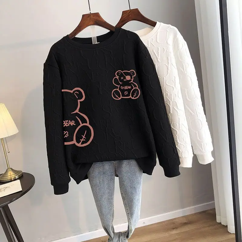 Disney 2023 Anime Fashion Bear Print Loose Sweatshirt Spring Autumn Cartoon Pullover Top Clothing