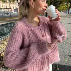 Fall 2024 Luxury Clothes Womens Sweaters Long Sleeve Top Solid Loose Casual Sweater Vest Cable Knit Sweater Pink Cardigans Y2k