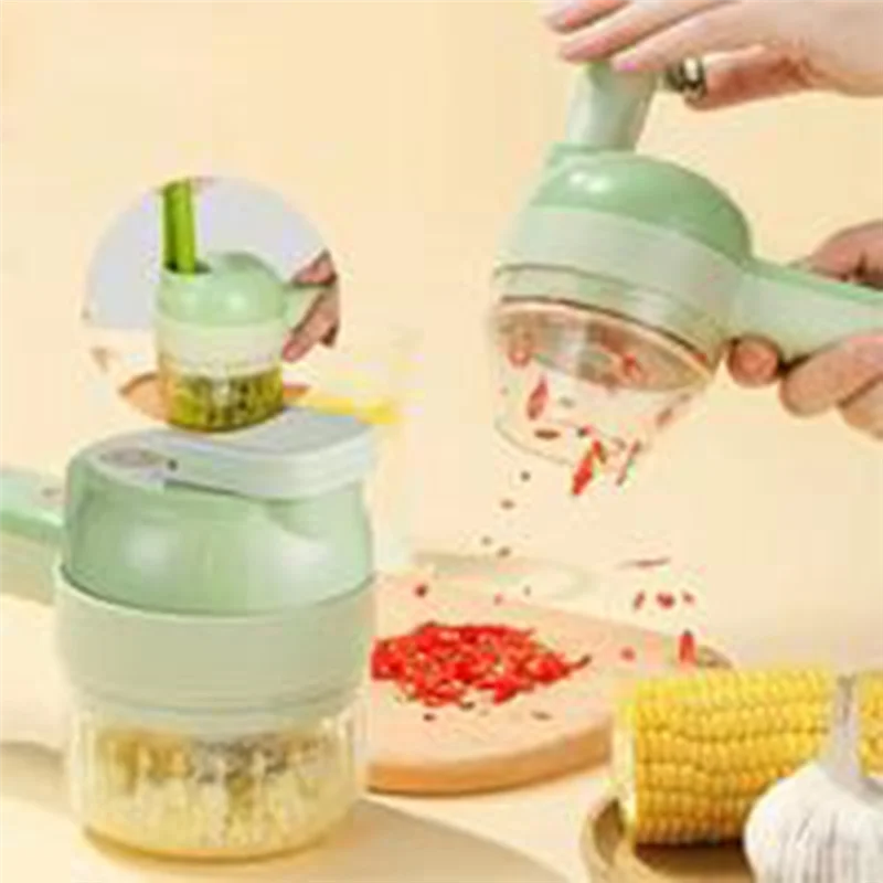 AB11-Food Chopper 4In1 Electric Handheld Wireless Vegetable Cutter Set Garlic Masher Meat Grinder Machine Food Peel
