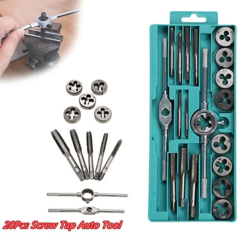 Multifunction Tap and Die Set Hand Screw 12/20Pcs M3-M12 Metric Screw Thread Plugs Taps Straight Taper Tapping and Thread Tools