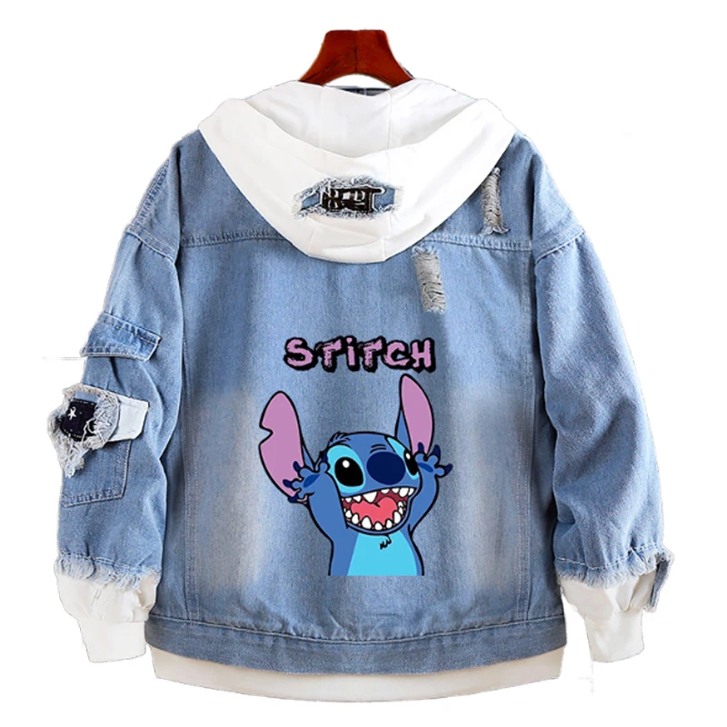 Spring Autumn Kids Hooded Coats Disney Lilo and Stitch Denim Jacket Cartoon Sweatshirts Fashion Adult Casual Streetwear Clothes