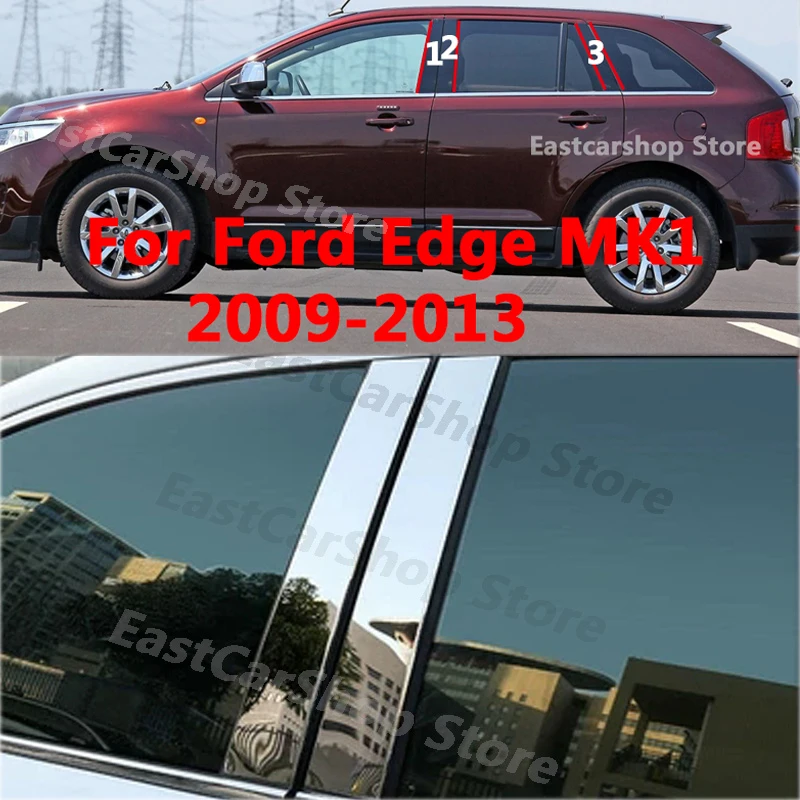 

For Ford Edge MK1 2009-2013 Car Chrome Stainless Steel Middle Central Column PC Window Trim B C Pillar Sticker Accessories