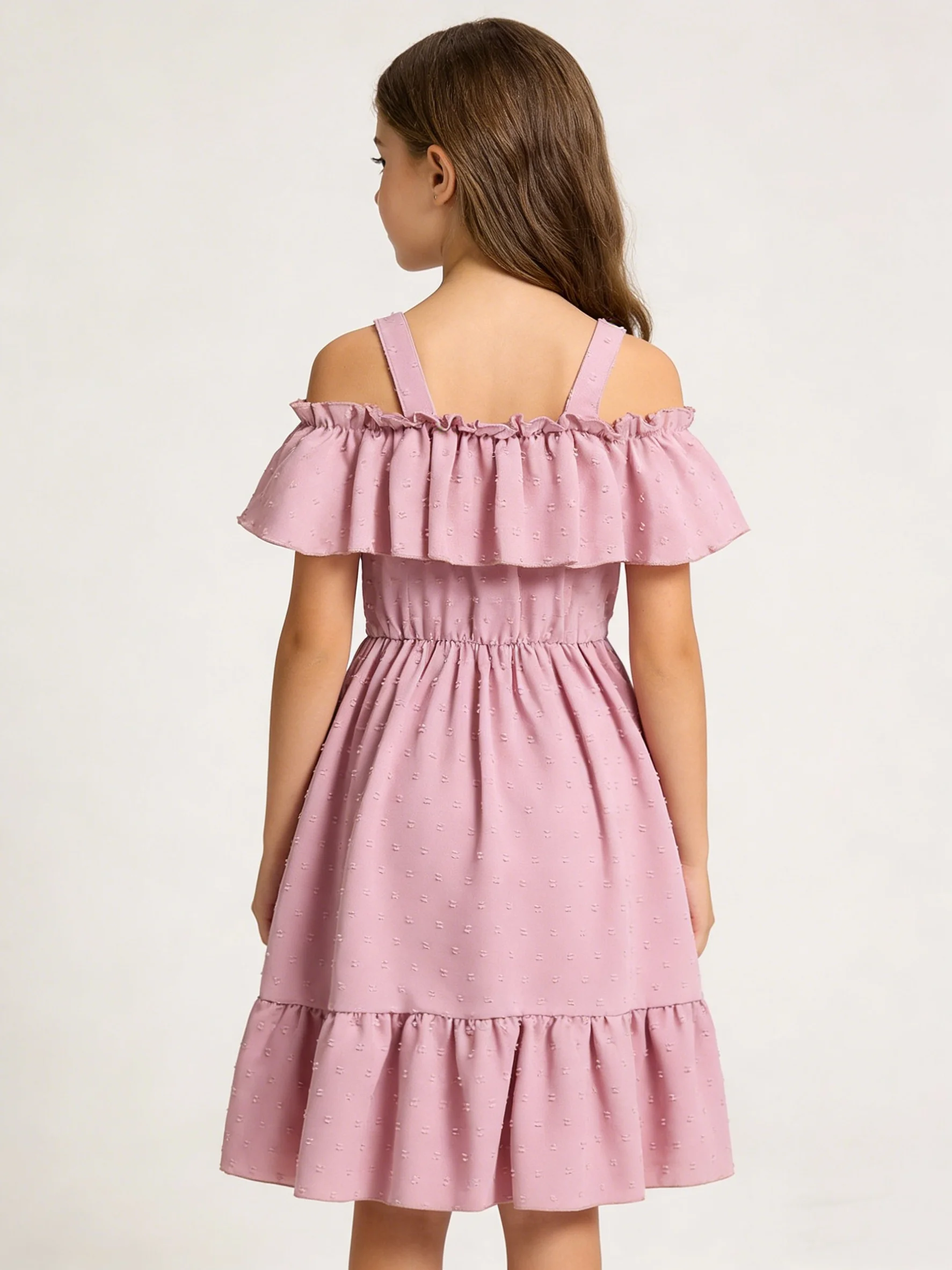 Summer New Girls' Fashionable Sweet One Neck Off Shoulder Solid Color Suspender Dress Children's Dress