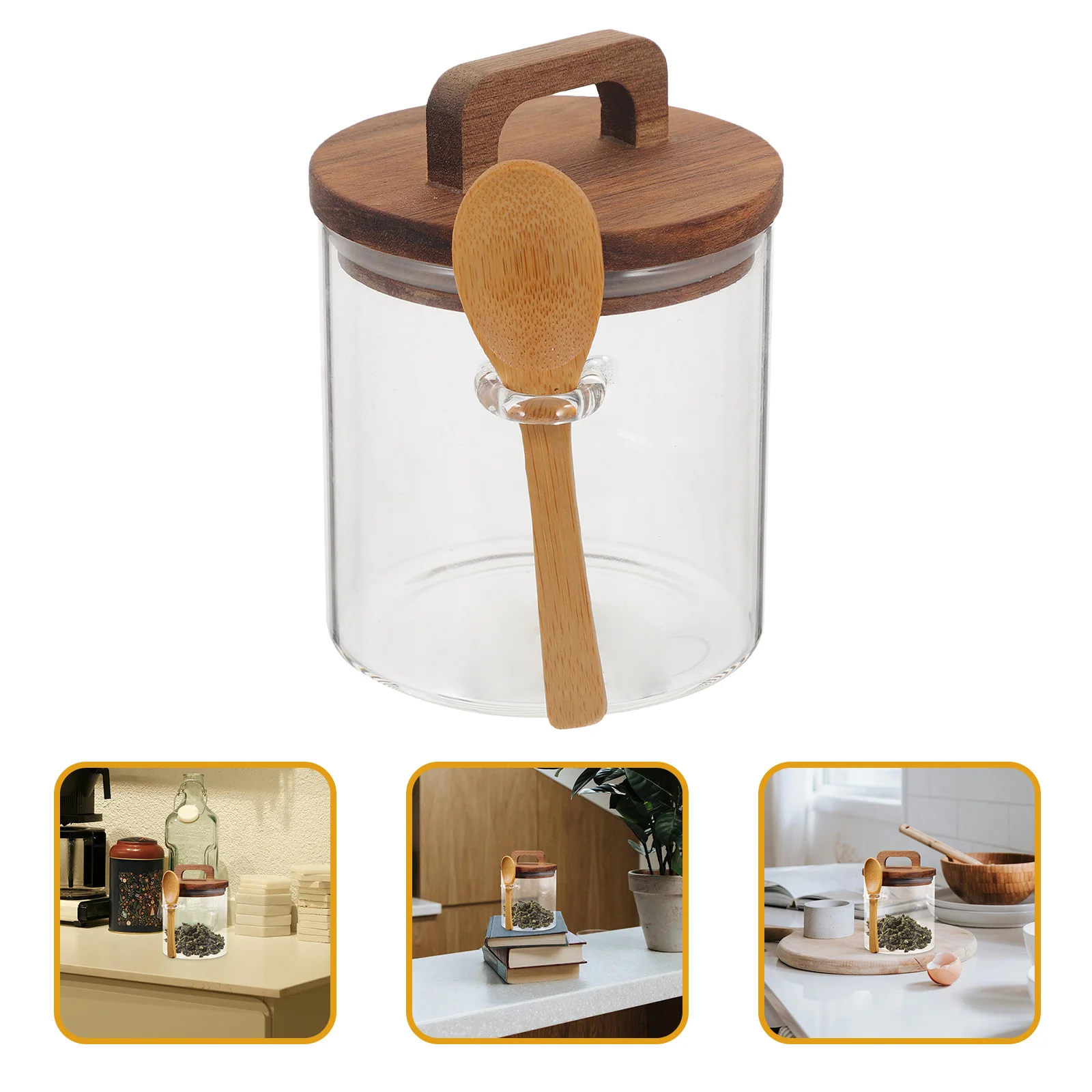 

1 Set Glass Seasoning Jar Airtight Clear Condiment Container With Spoon For Salt Pepper Sugar Storage Kitchen Camping Picnic