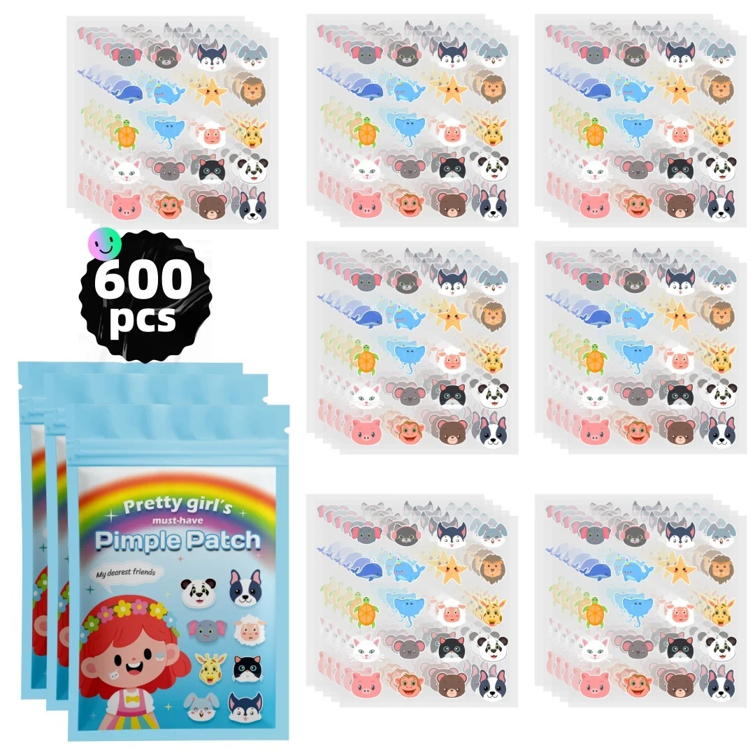 600 قطعة من ملصقات حب الشباب على شكل حيوانات صغيرة، مقاومة للماء وجيدة التهوية، للاستخدام اليومي للوجه، تغطية بشرة الوجه وأساسيات العناية