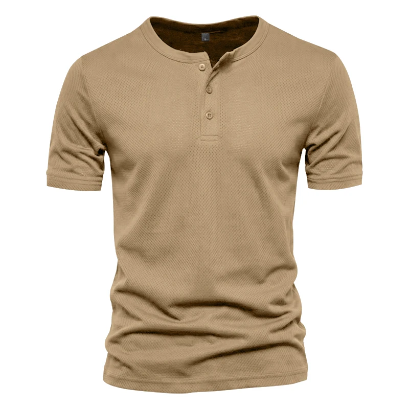 Herren Schnelltrocknendes Eyelet Henry Kurzarm-T-Shirt, Einfarbig mit Rundhalsausschnitt, Sommer Casual Slim Fit Muskel-Gym-Top, 1 Stück – Detail 9