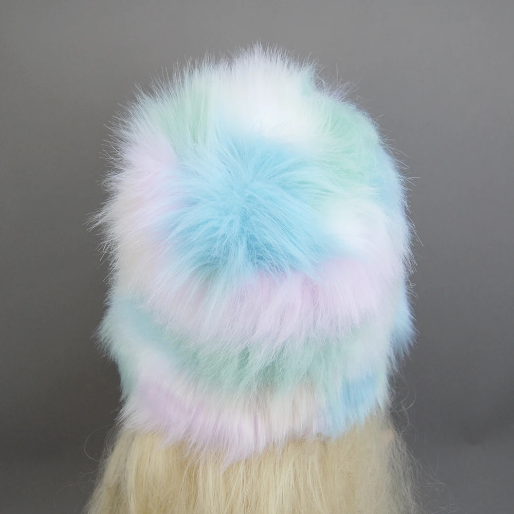 New Style Brand Fake Fox Fur Hats Super Soft Women Winter Hat Cotton Lining Warm Russian Fashion Ski Beanies Plush Solid Color