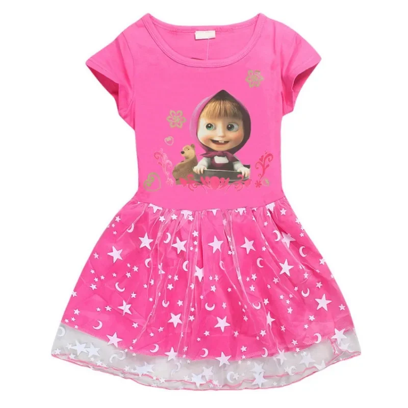 فستان ماشاس والدب للفتيات والأطفال أزياء تنكرية صيفية فساتين قطنية كرتونية لطيفة للأطفال ملابس كاواي هدايا