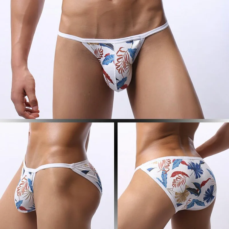 Men\'s Underwear Sexy Low Waist Soft Cartoon Printing Briefs Breathable U Convex Underpants High-Fork Jockstrap Bikini Slip Homme