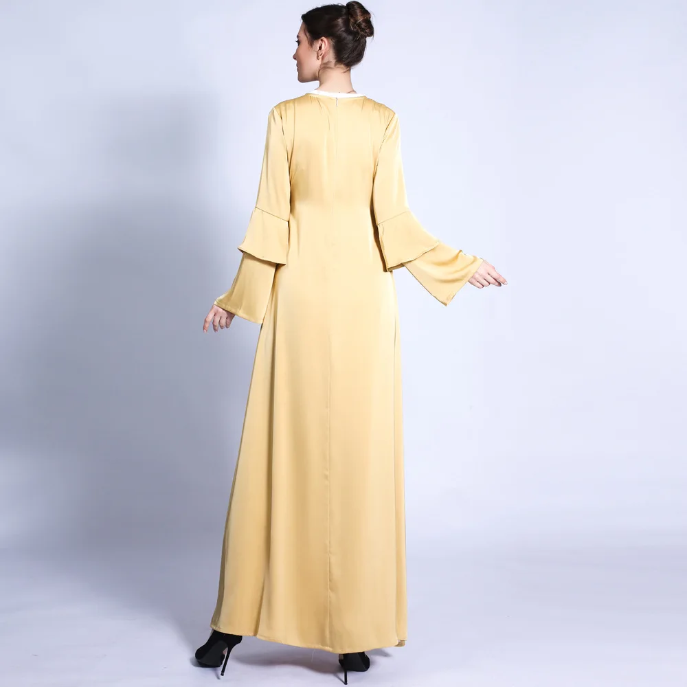 Elegant Abaya Women Muslim Satin Ruffle Long Maxi Dress Turkey Party Kaftan Islamic Dubai Gown Clohting Eid Ramadan Female Robe