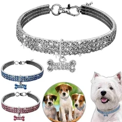 3 Colors Rhinestone Stretch Dog Collar Necklace Pet Dog Cat Puppy Kitten Crystal Collar With Pendant Pet Supplies