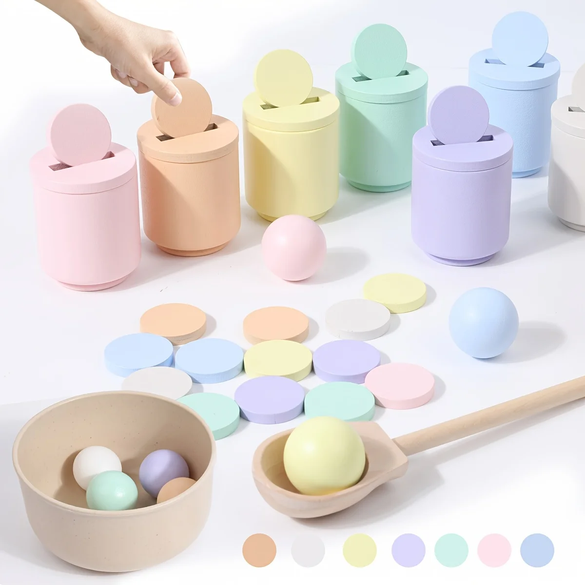 

Деревянная чашка для сортировки цветов Macaron, 7-цветная сортировочная чашка, образовательные игрушки на монеты, подходят как рождественский подарок для детей