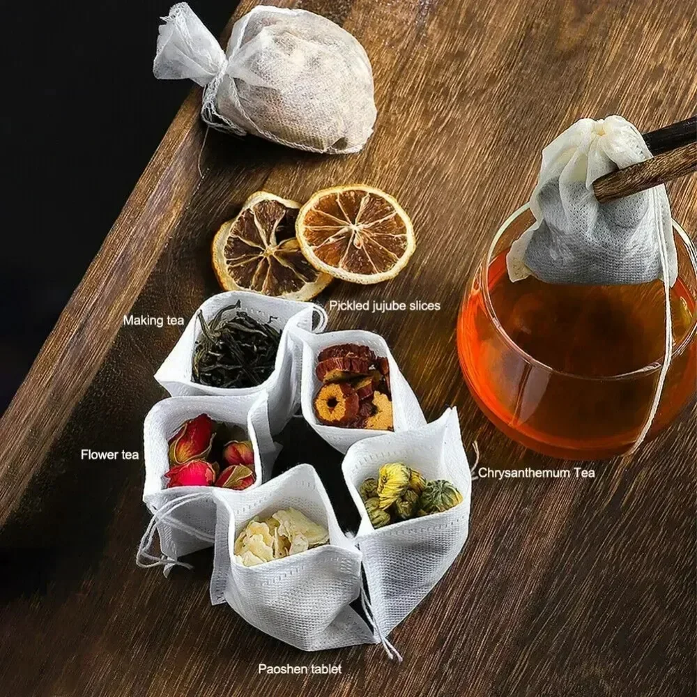 500PCS Tea Filter Bags Non-woven Fabric Teabags With String Kitchen Teaware Coffee Loose Disposable Tea Spice Bag Wholesale