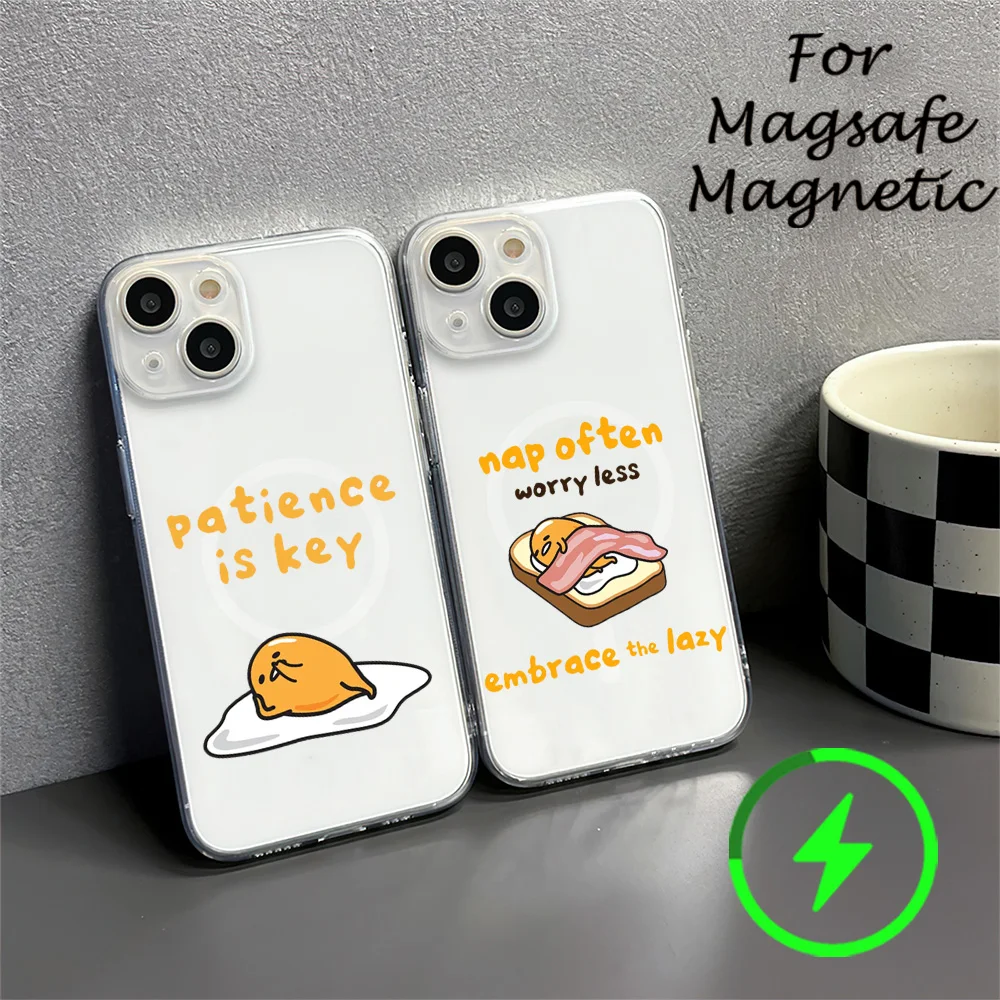 MINISO Cartoon G-Gudetama Phone Case For IPhone 15 14 13 12 11 Transparent Magnetic Suction Cover