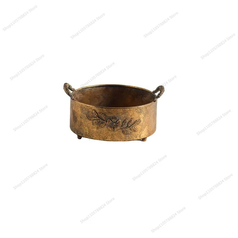 For retro and old metal flower pot set, carved binaural succulent flower pot balcony decorative flower ornament