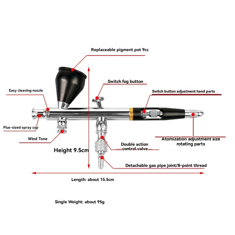 0.5mm 0.3mm Model Coloring Craft Repair Spray Pen Upper Pot Double Action  Wind Adjustable Easy To Clean Spray Paint Pen AR-180