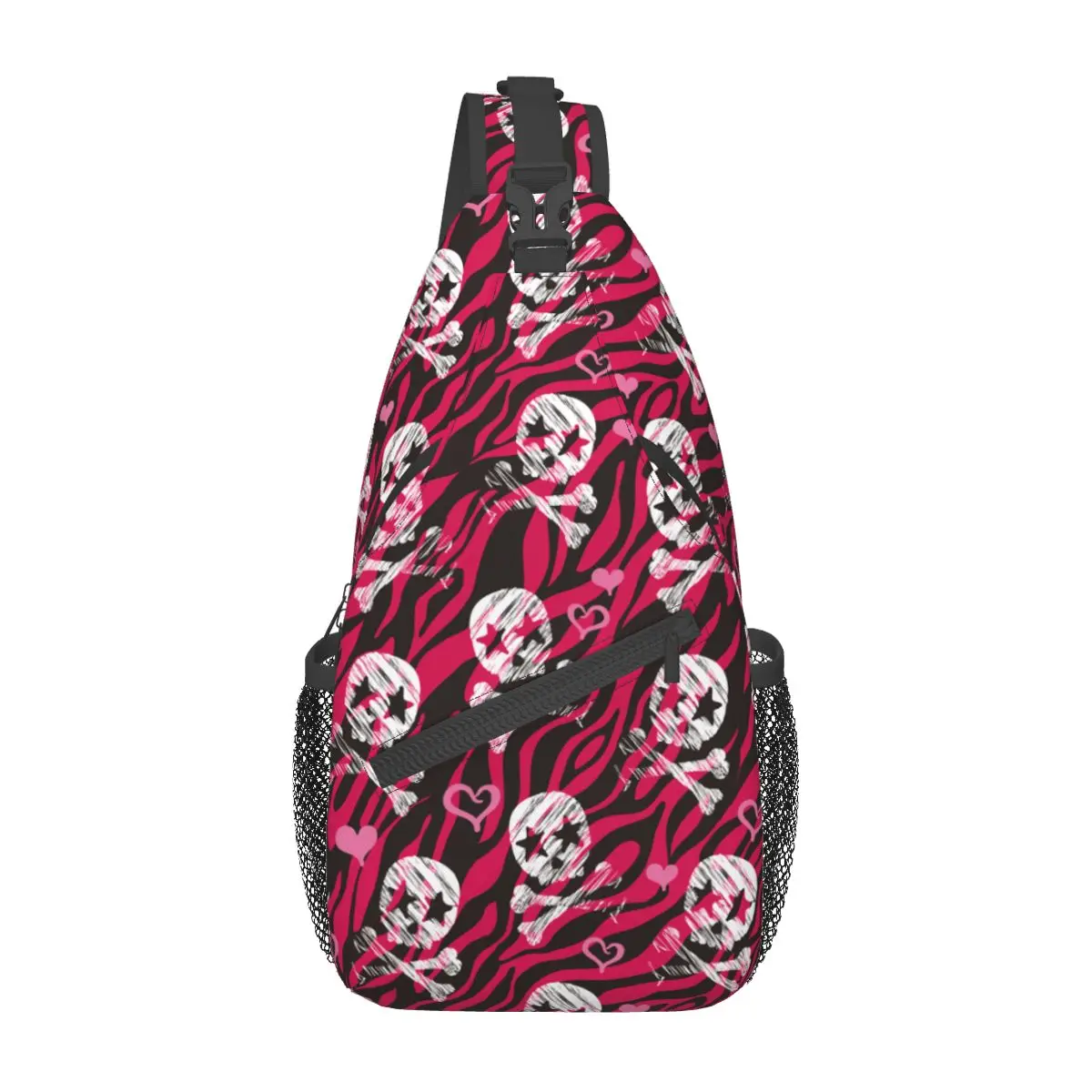 Grunge Zebra Star Skull Print Small Sling Bags Chest Crossbody Shoulder Sling Backpack Outdoor Hiking Daypacks Men Women Pack