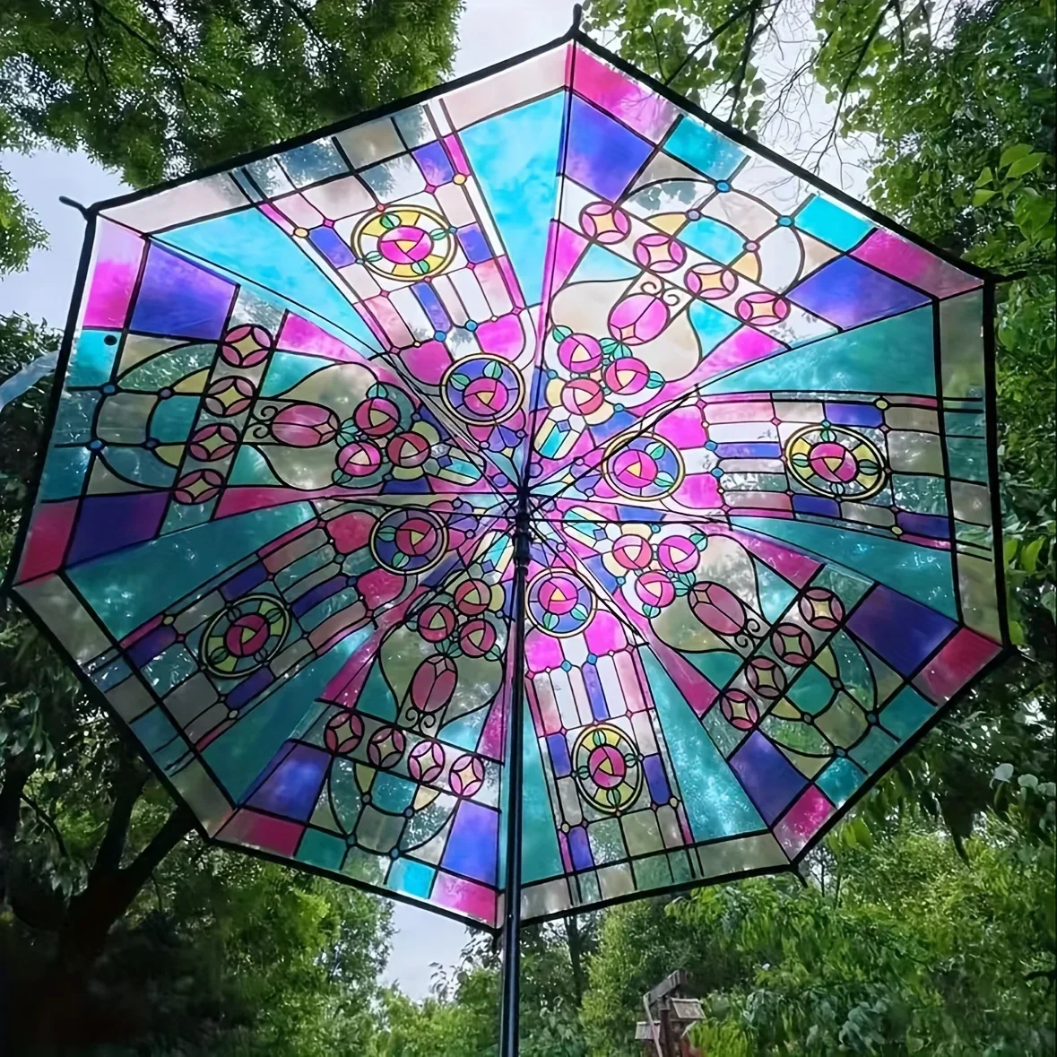 Retro Window Flower Pattern Transparent Umbrella Fully Automatic Opening and Closing Portable Wind-resistant Travel Umbrella