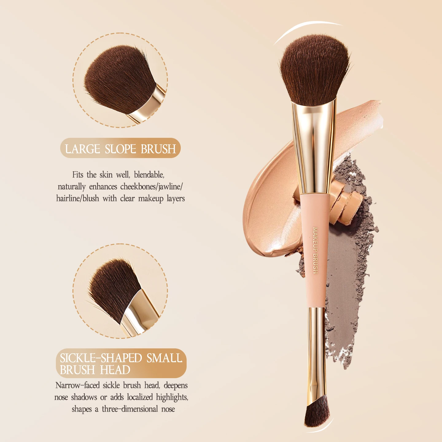 GECOMO Dual Ended Contour Makeup Brush 2 in 1 Angled 3D Face Sculpting Blush Bronzer Powder Brush Soft Bristles Nose Shadow Tool