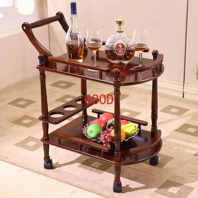 TAO Hotel Trolley Solid Wood Coffee Tables Multipurpose Shelf Display Rack Household Double-layer Movable Tea Tables Dining Car