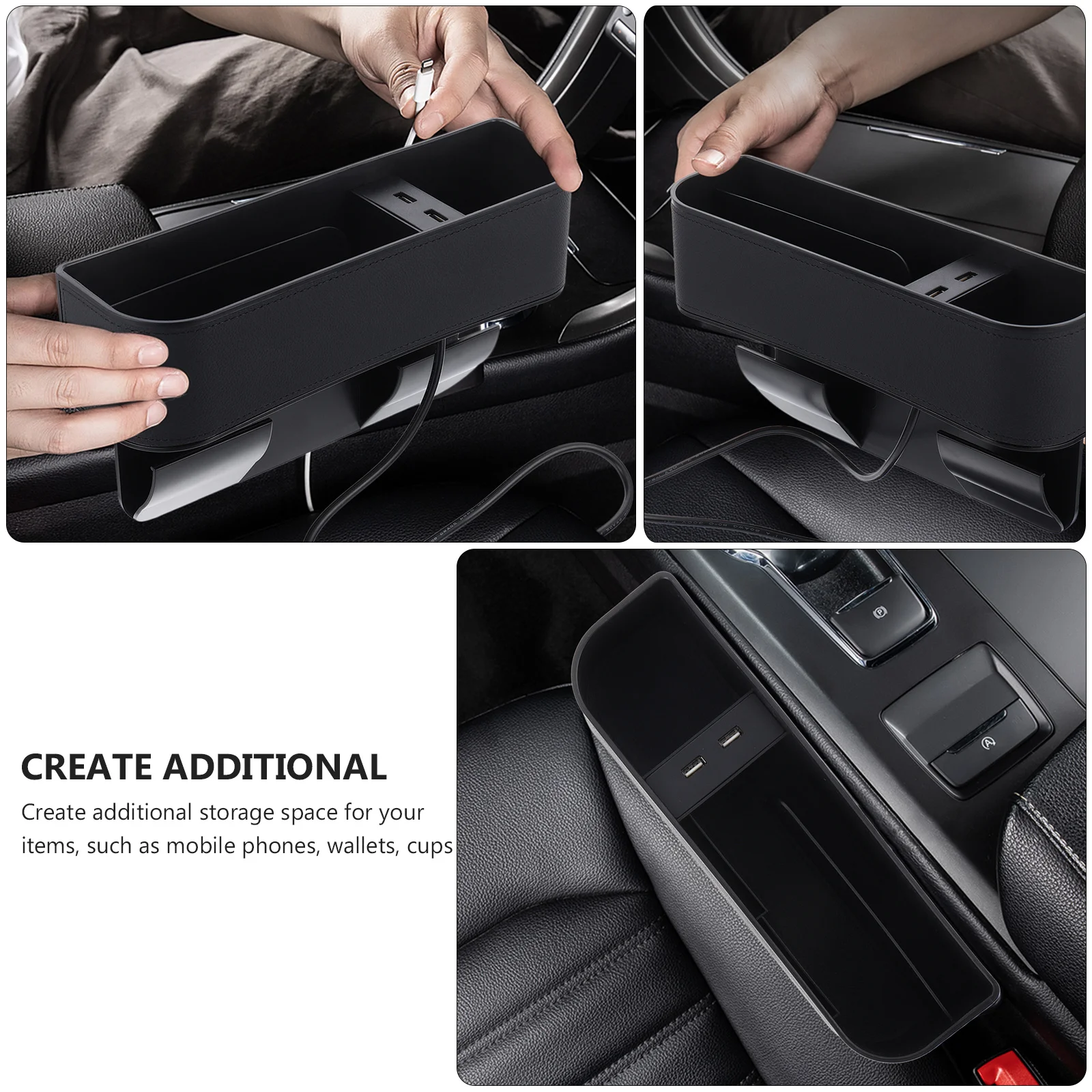 

1Pcs Car Seat Gap Organizer USB Charging Storage Side Pocket Filler Durable ABS Storage for Keys Wallet