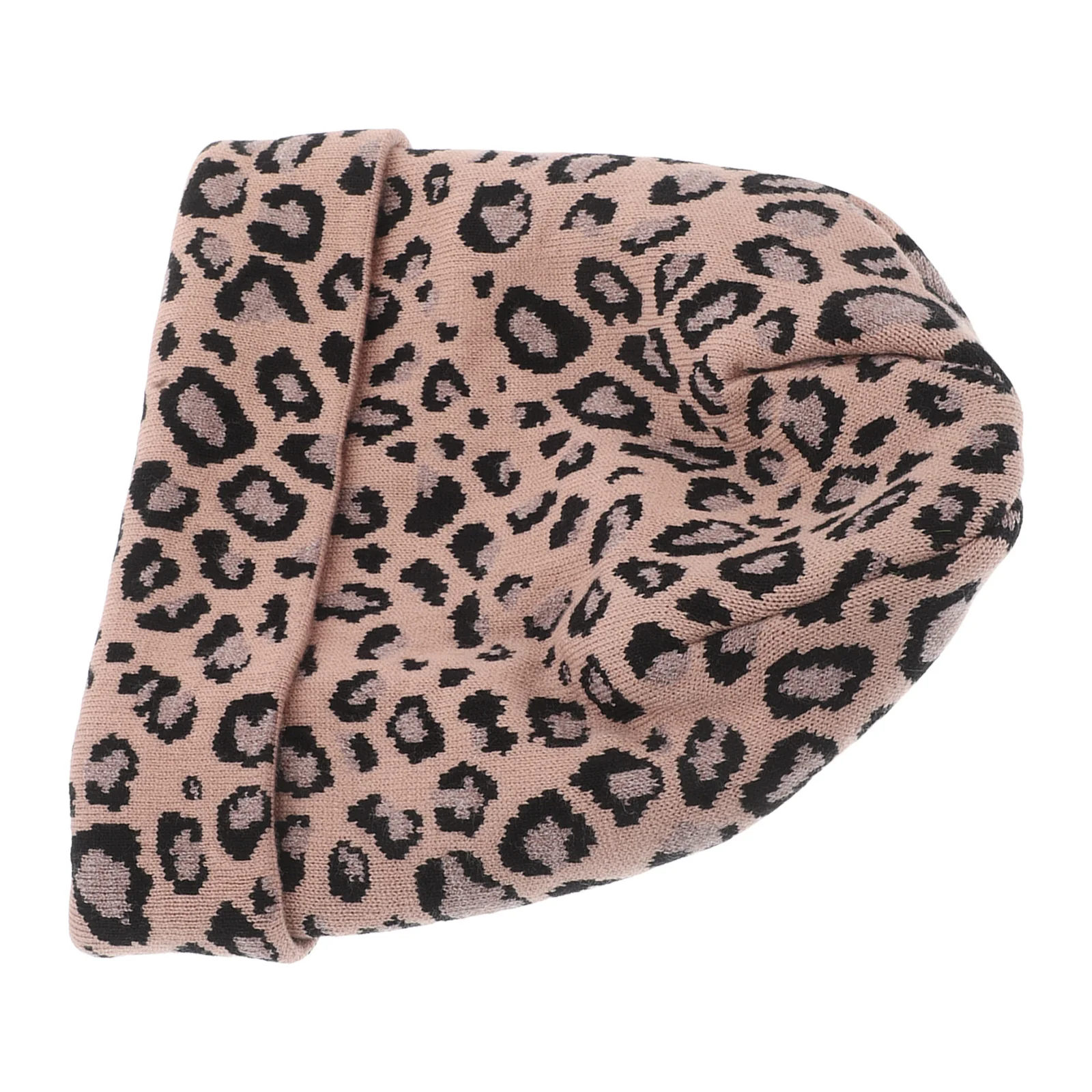 

Khaki Leopard Knitted Warm Hat One Size Fits Most Woman Winter Beanie Cap Soft Stretch Knit Hat for Autumn Travel Outdoors