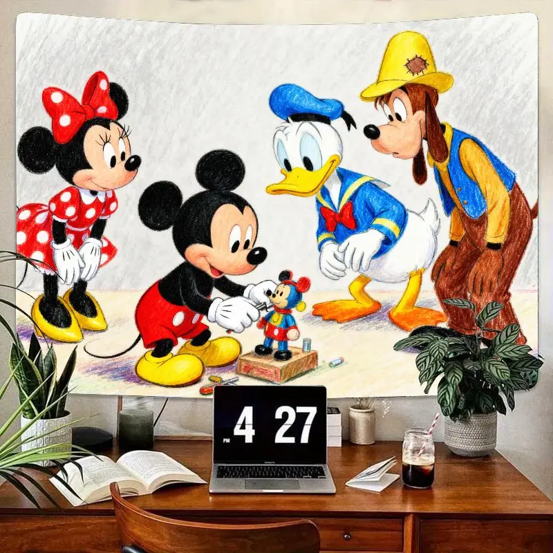 

1 шт. Disney Микки Минни Дональд Гуфи Эскиз Стиль Каваи Гобелен Полиэстер Настенное Искусство Детская Комната Спальня Гостиная Общежитие Декор G