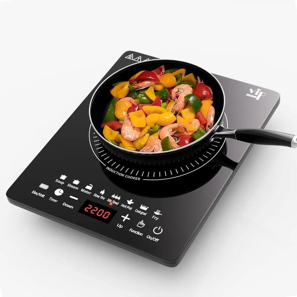 

2200W Portable Induction Cooktop, Electric Countertop Burner with Touch Control, 8 Power Levels, Timer, Pre-Setting –110V, Black