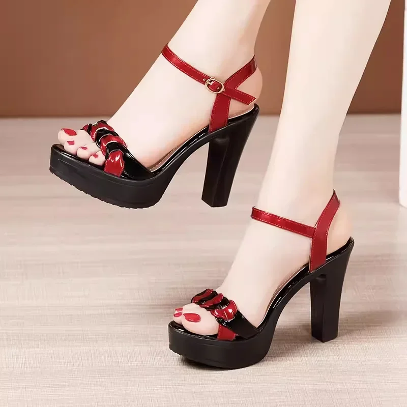 

8cm 10cm Small Size 32-43 Fashion Mix Color Pleated Platform Shoes Summer 2024 Block High Heels Sandals Women for Office Model