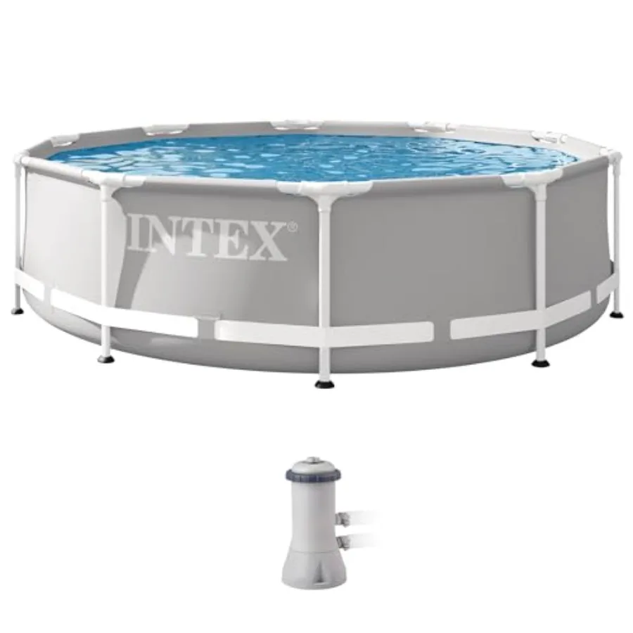 Above ground swimming pool set for backyard use steel frame with gray finish puncture and rust resistant SuperTough material 10