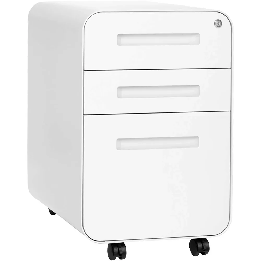 3 Drawer File Cabinet with Lock - Metal File Cabinet Under Desk, Legal/Letter Folder, Wheels, Fixed Feet, Pre-assembled