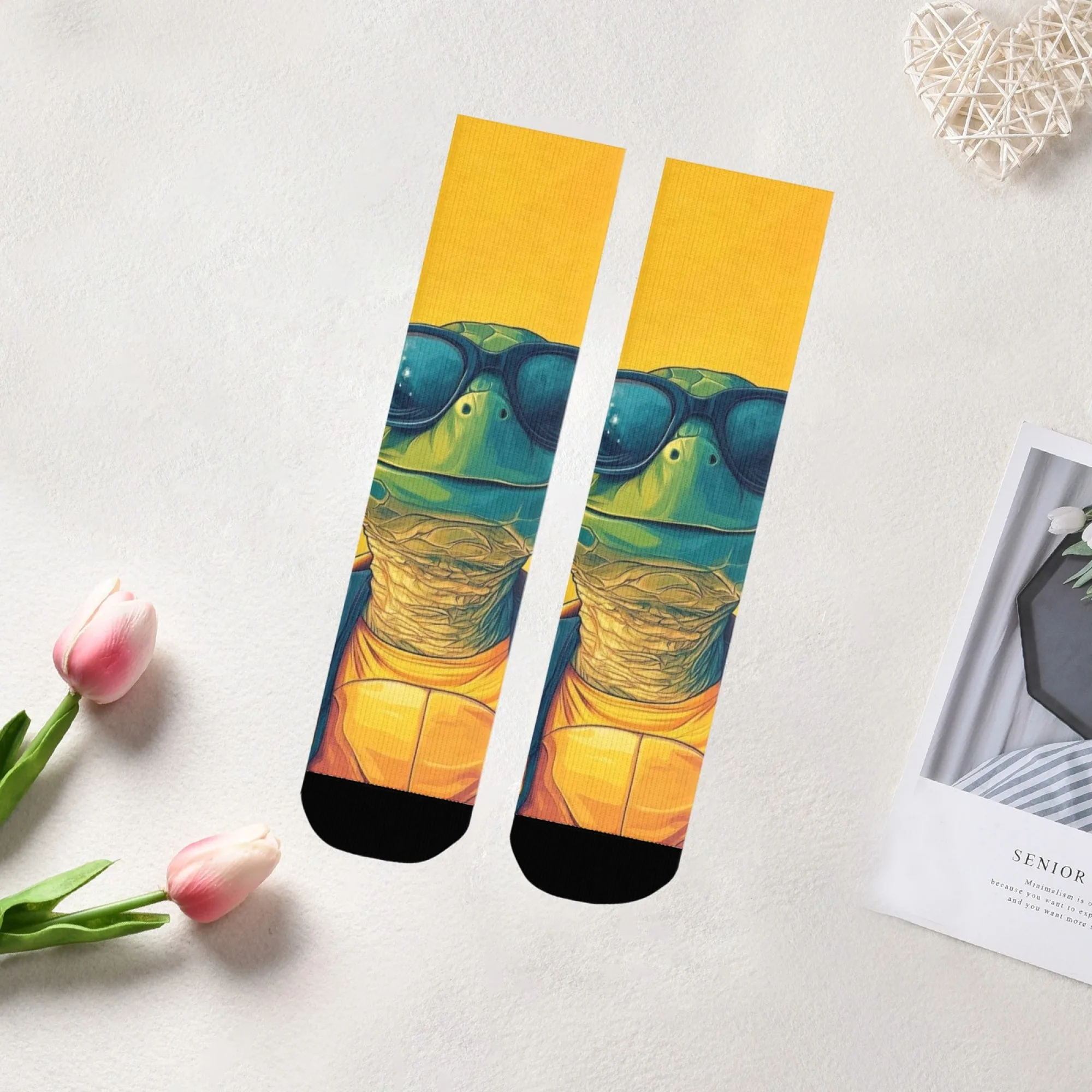 

Unisex Cartoon Turtle with Sunglasses Crew Socks Adorable Turtle Outfit Anti-slip & Cozy for Outdoor Sports Running & Fitness