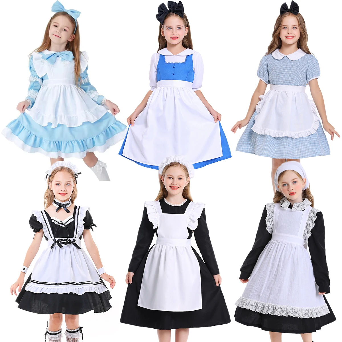 

Umorden Cute Girls Lolita Maid Costume Cosplay for Children Teens Blue Black Dress White Apron Set