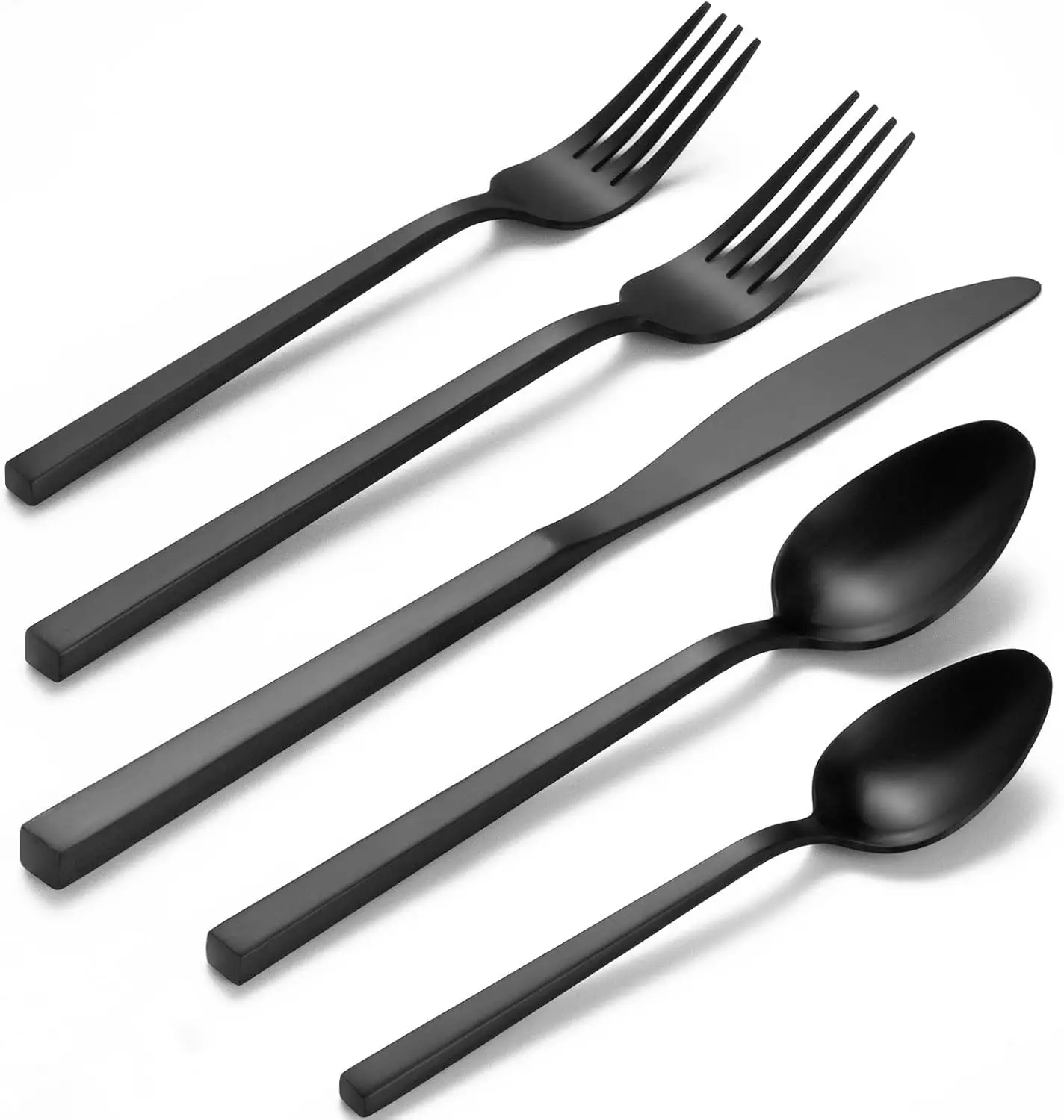 

Cube Black 20-Piece Forged Silverware Set Stainless Steel Flatware Set,Service for 4,Matte Satin Polished Cutlery Set,Dish