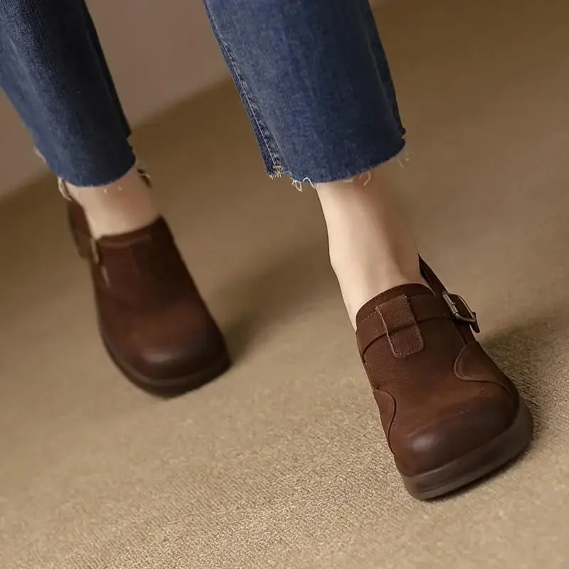 Petites Chaussures à Talons Hauts en Cuir Souple pour Femme, Style Rétro, Marron, Français, Niche, Tête Carrée, Optique, Nouvelle Collection Printemps 2023